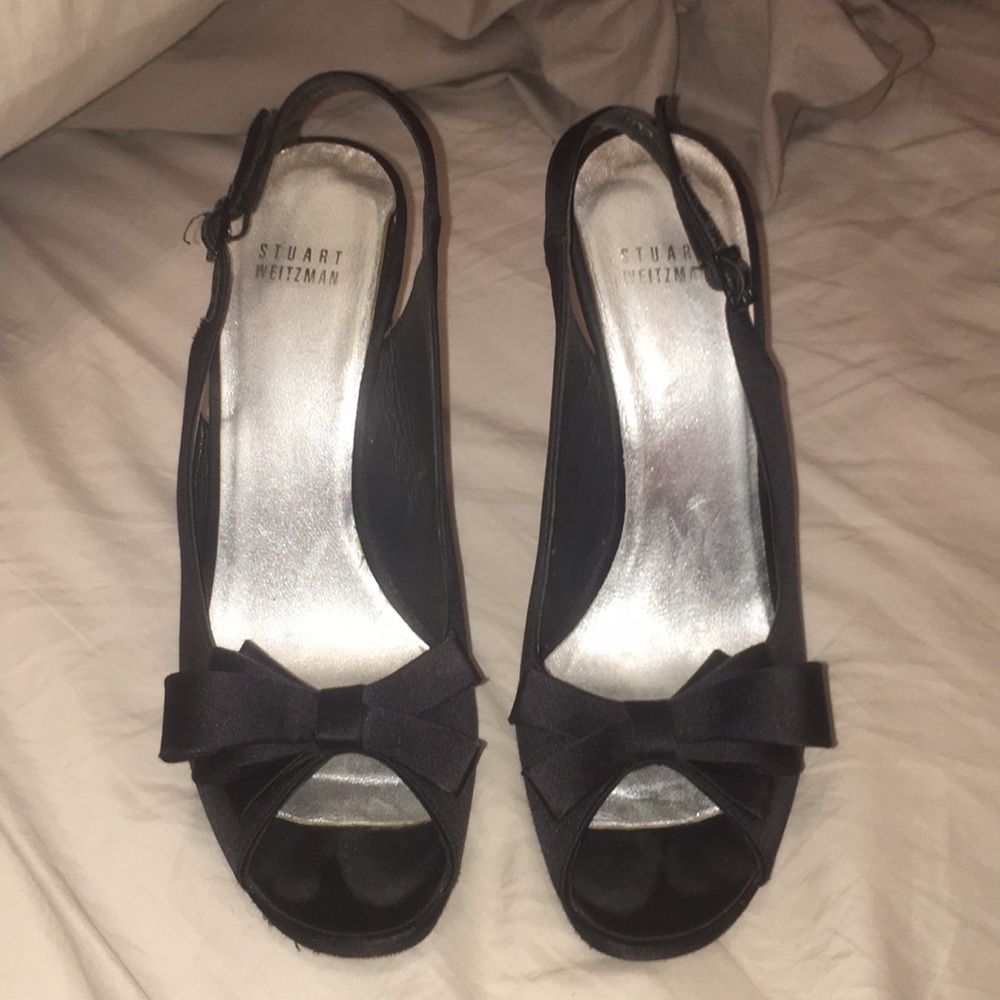 Stuart Weitzman Black Satin Heel with bow.